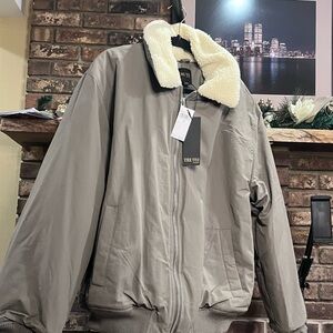 Truth Sherpa Collar Bomber Jacket Gray Zip Front NWT